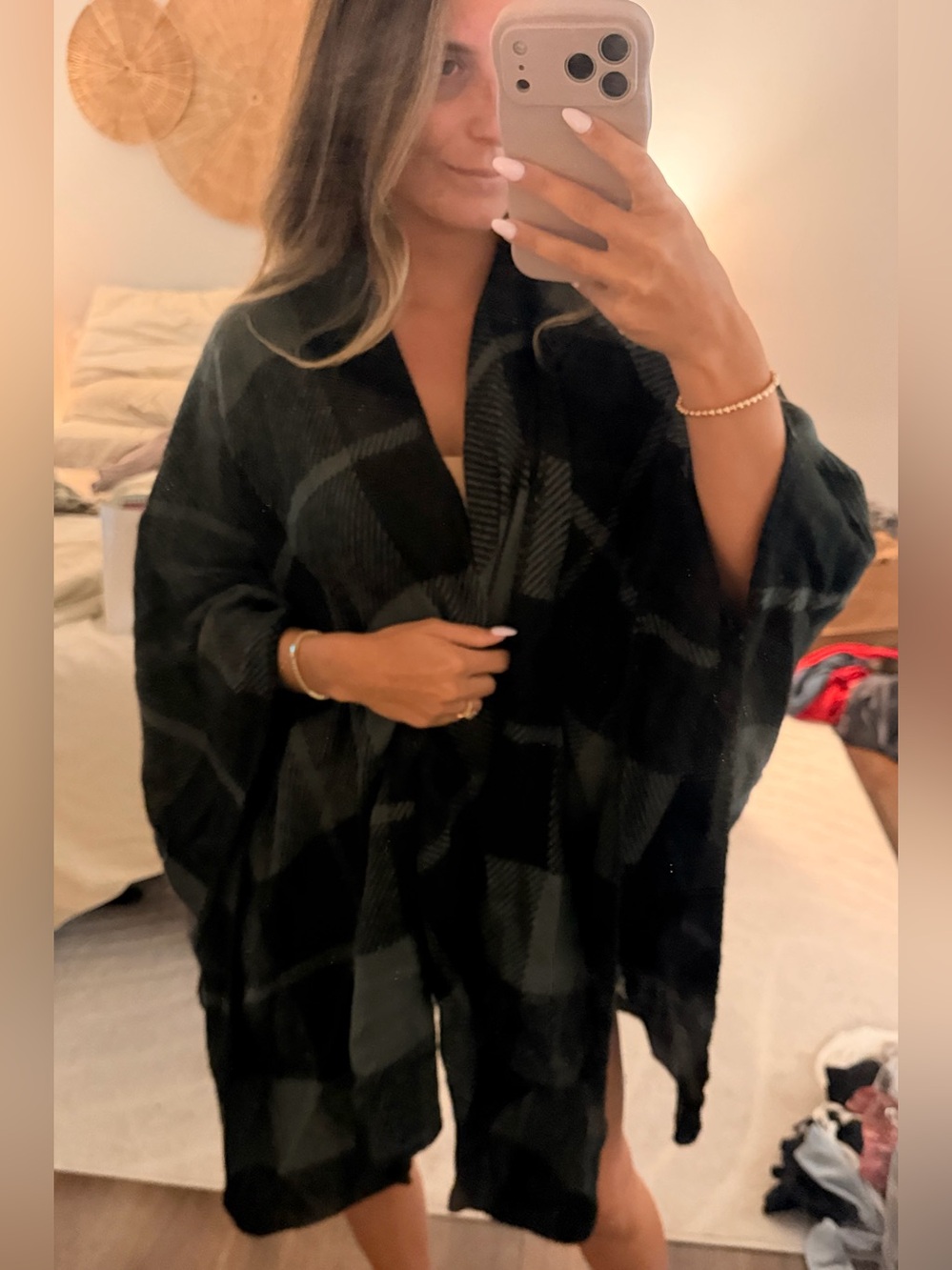 Black Plaid Wrap Coatigan/ Shaw/ cardigan Women Jackets & Coats